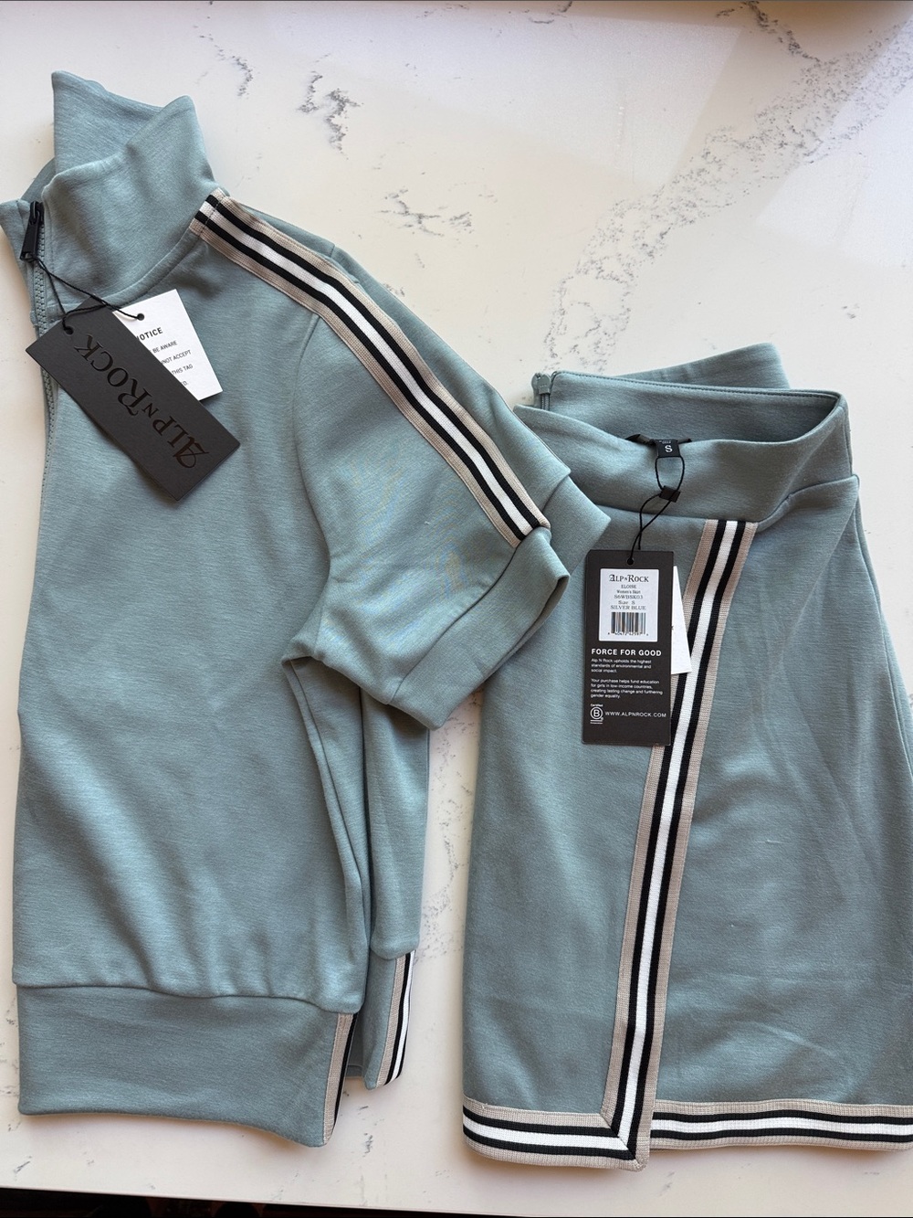 Alp N Rock AMARI HALF ZIP MOCK NECK SILVER BLUE & ELOISE MINI SKIRT size small - Picture 3 of 15